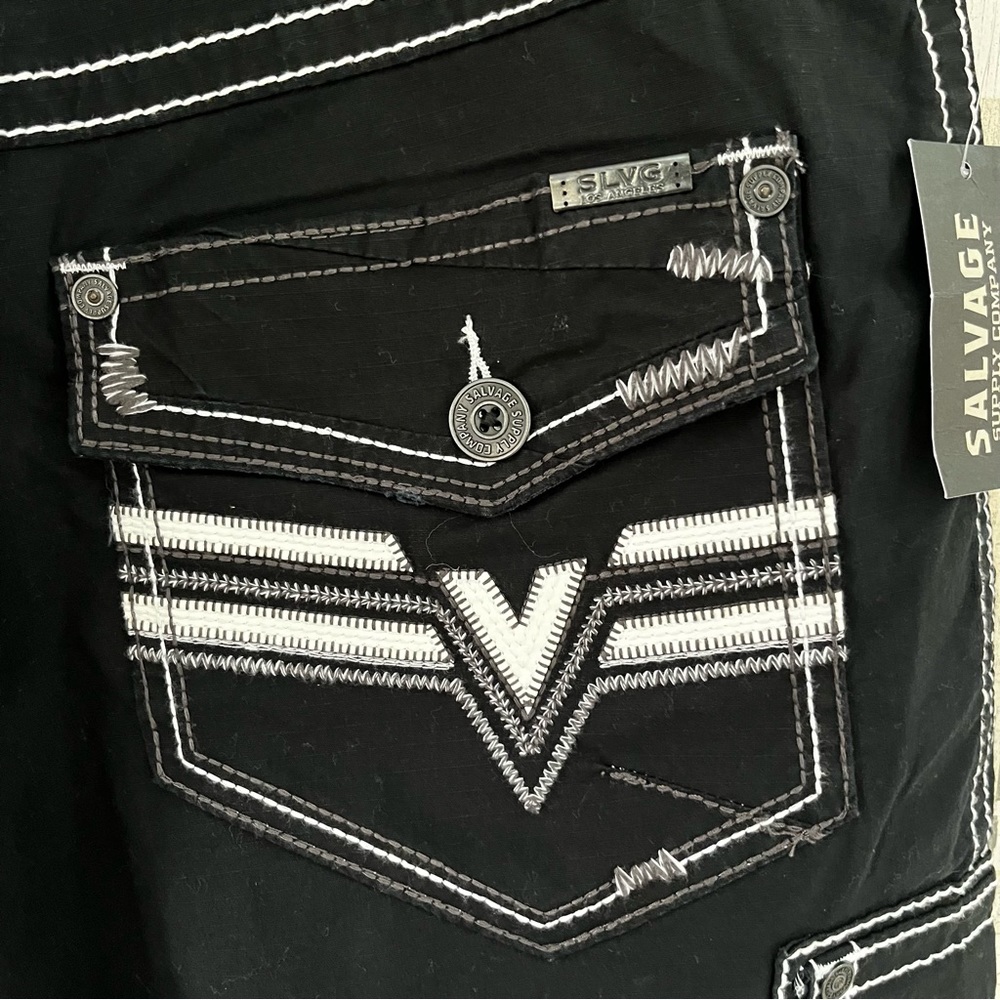 Salvage Supply Co. Buckle Brand Men’s Shorts Size 38 Waist Black/White Stitch - Picture 10 of 11